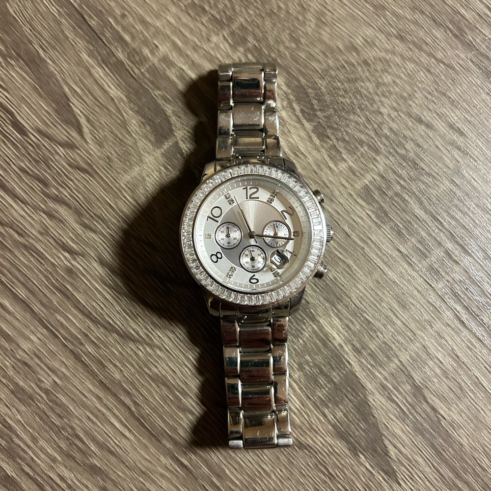 Silver Analog Watch with Crystal Accents